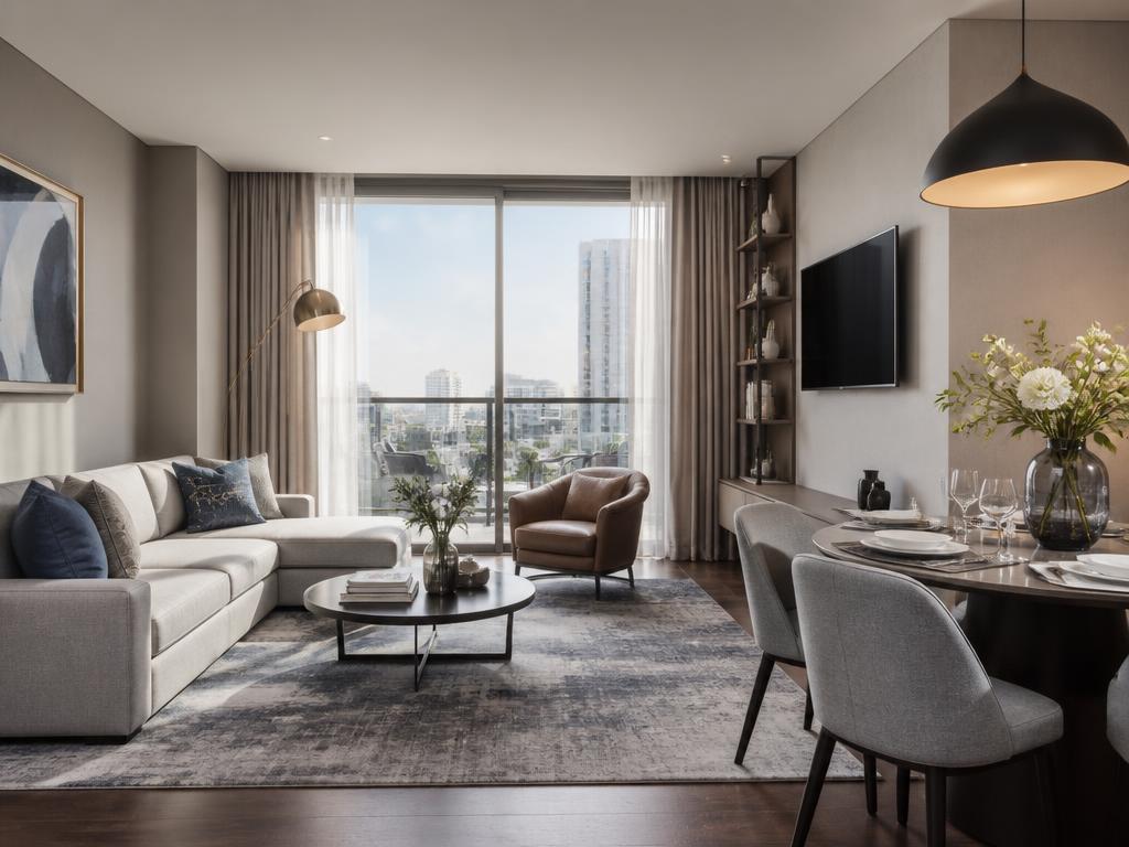 Stylish serviced apartment living and dining space